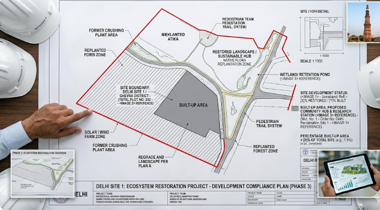 An architectural blueprint showing ground coverage limits.