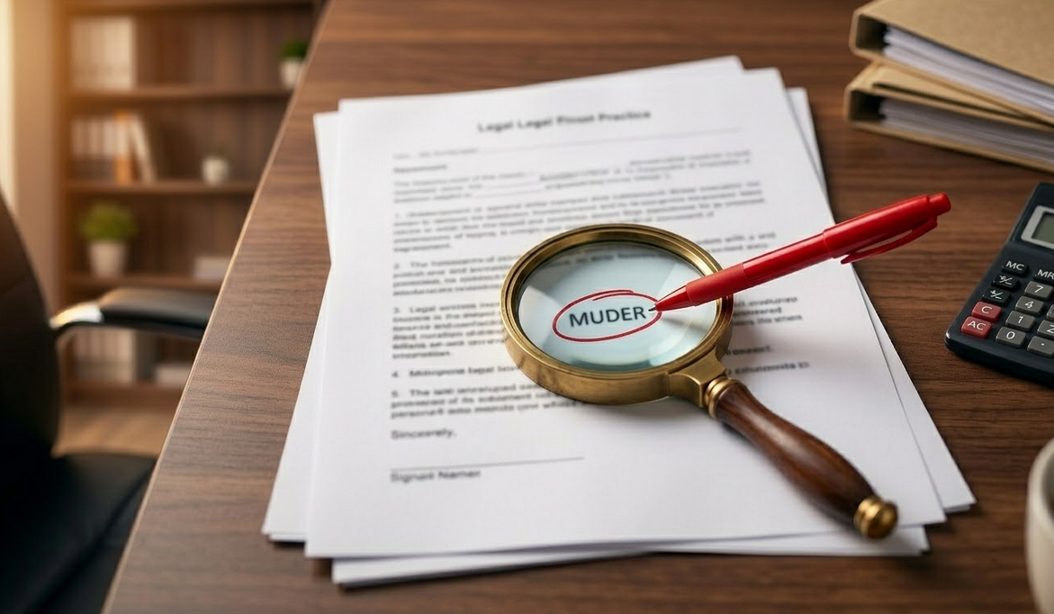 A red pen marking an error on a document.